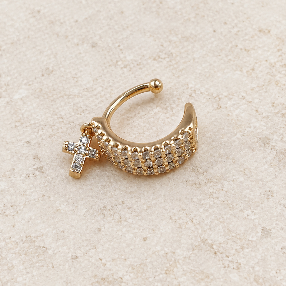 Zircon Cross Dangle Ear Cuff, Gold, Single