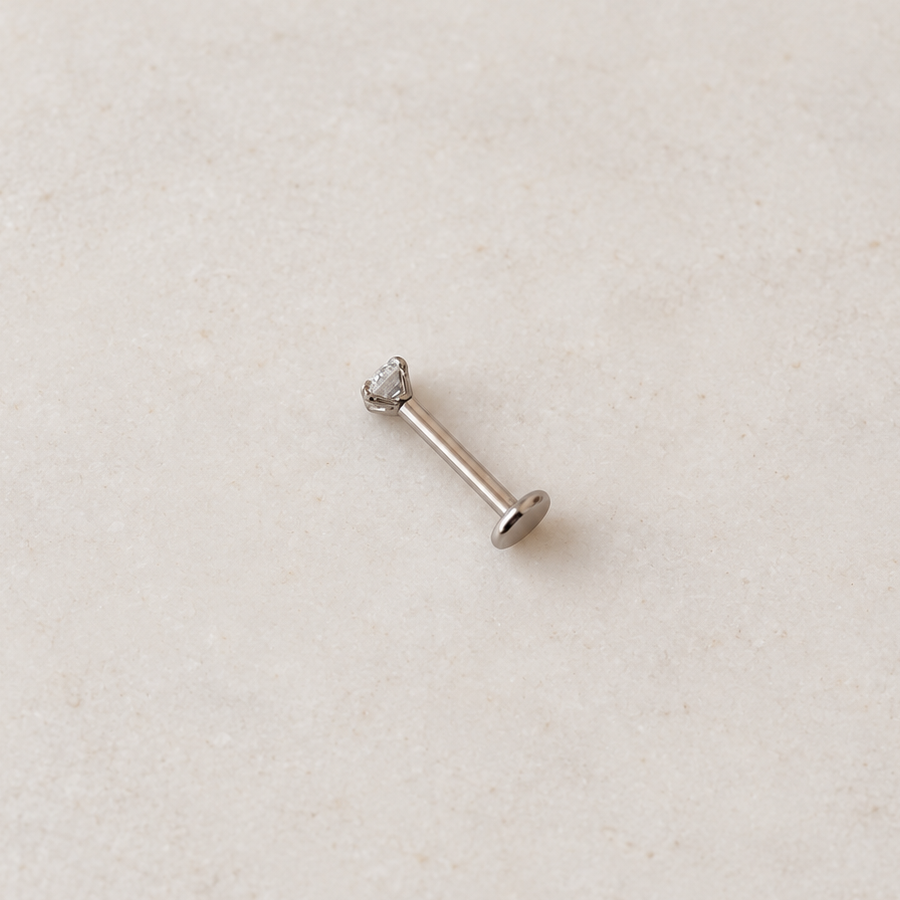 Silver solitaire flat-back piercing stud, product view — Toku LONDON