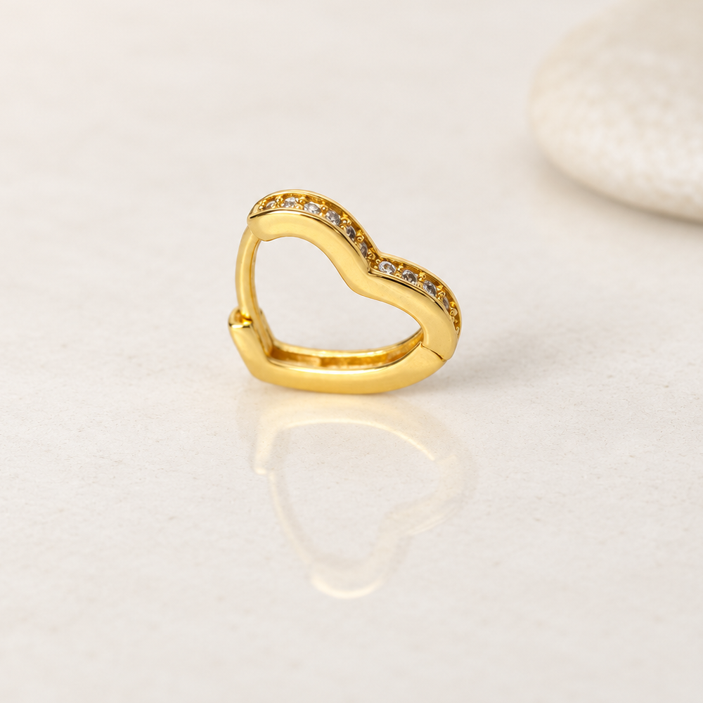Heart Hoop Ring, 7mm, Gold or Silver, Single