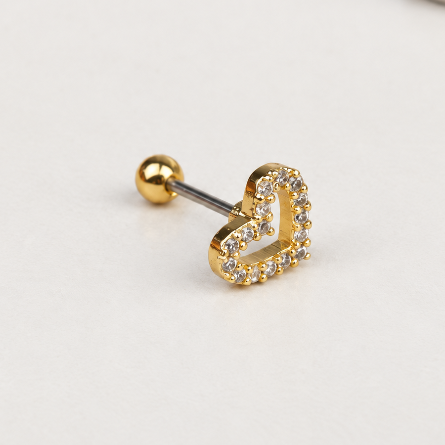 Zircon Heart Piercing Stud, 5mm, Gold or Silver, Single