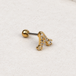 Zircon Initial Piercing Stud, 8mm, Gold, Single