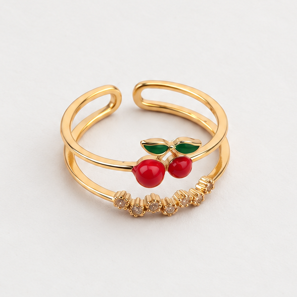 Cherry Zircon Adjustable Ring, Gold or Silver, Single