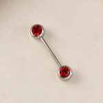 Solitaire Nipple Barbell, 14G, 18mm, Clear or Red, 316L Stainless Steel, Single
