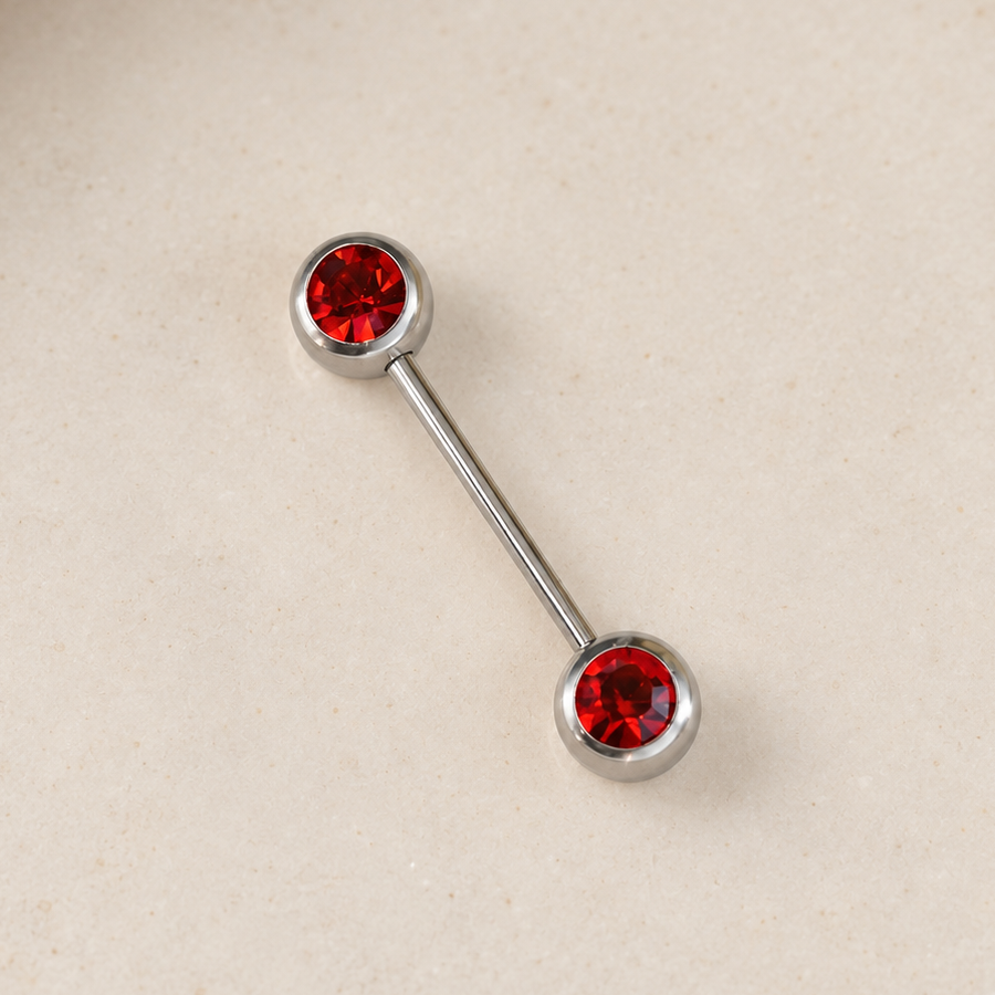 Solitaire Nipple Barbell, 14G, 18mm, Clear or Red, 316L Stainless Steel, Single