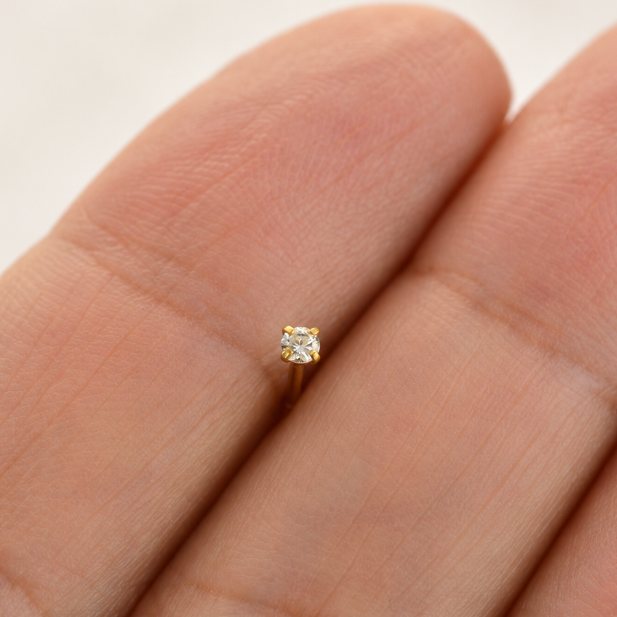 Zircon Solitaire Nose Stud, 20G, 8mm, Gold or Silver, 316L Stainless Steel, Single - Gold variant