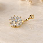 Flower Belly Bar, 14G, 10mm, Gold, Silver or Silver With Purple Flowers, 316L Stainless Steel, Single