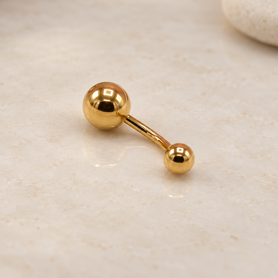 Ball Belly Bar, 14G, Gold, Silver or Black, 316L Stainless Steel, Single