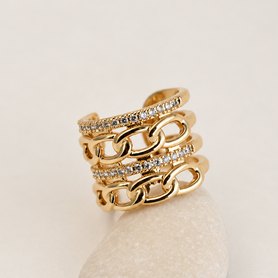 Chain Ear Cuff with Zircon Stones in Gold or Silver, Single - gold ear cuff