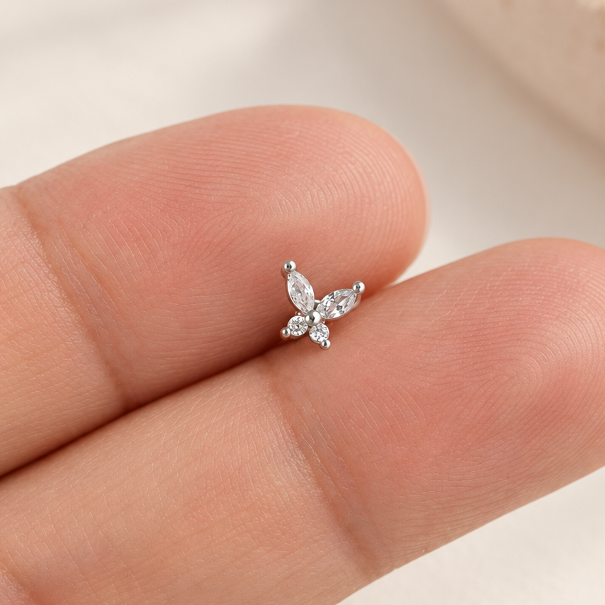 Butterfly Piercing Stud, 18G, 7mm, Gold or Silver, Single - Silver variant