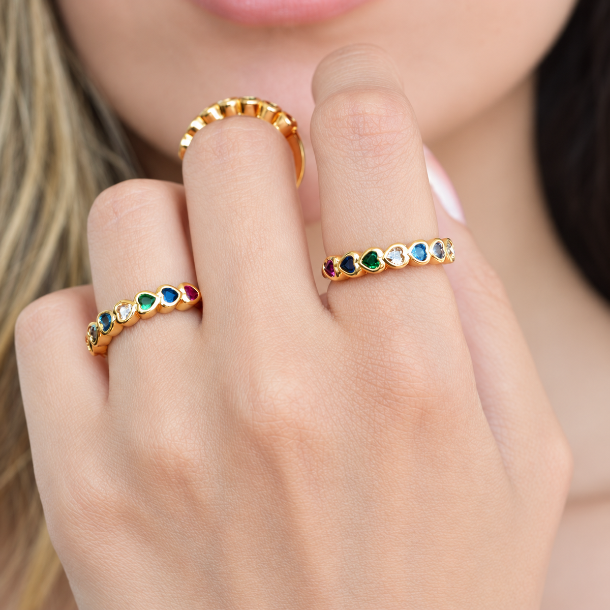 Heart Zircon Adjustable Ring, Gold, Single - product view