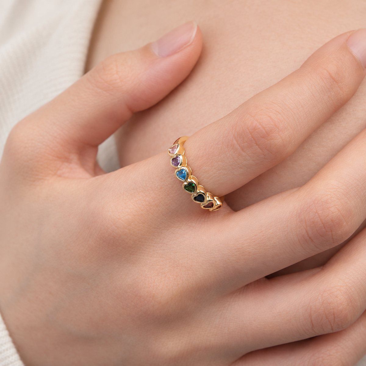 Heart Zircon Adjustable Ring, Gold, Single - product view