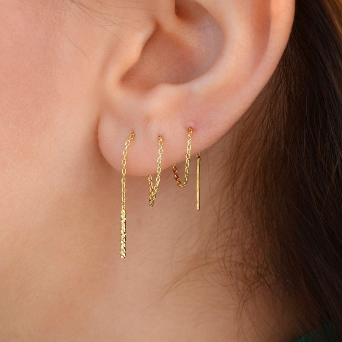 Long Dangle Chain Earrings, 18G, 12cm, Gold or Silver, Pair - product view
