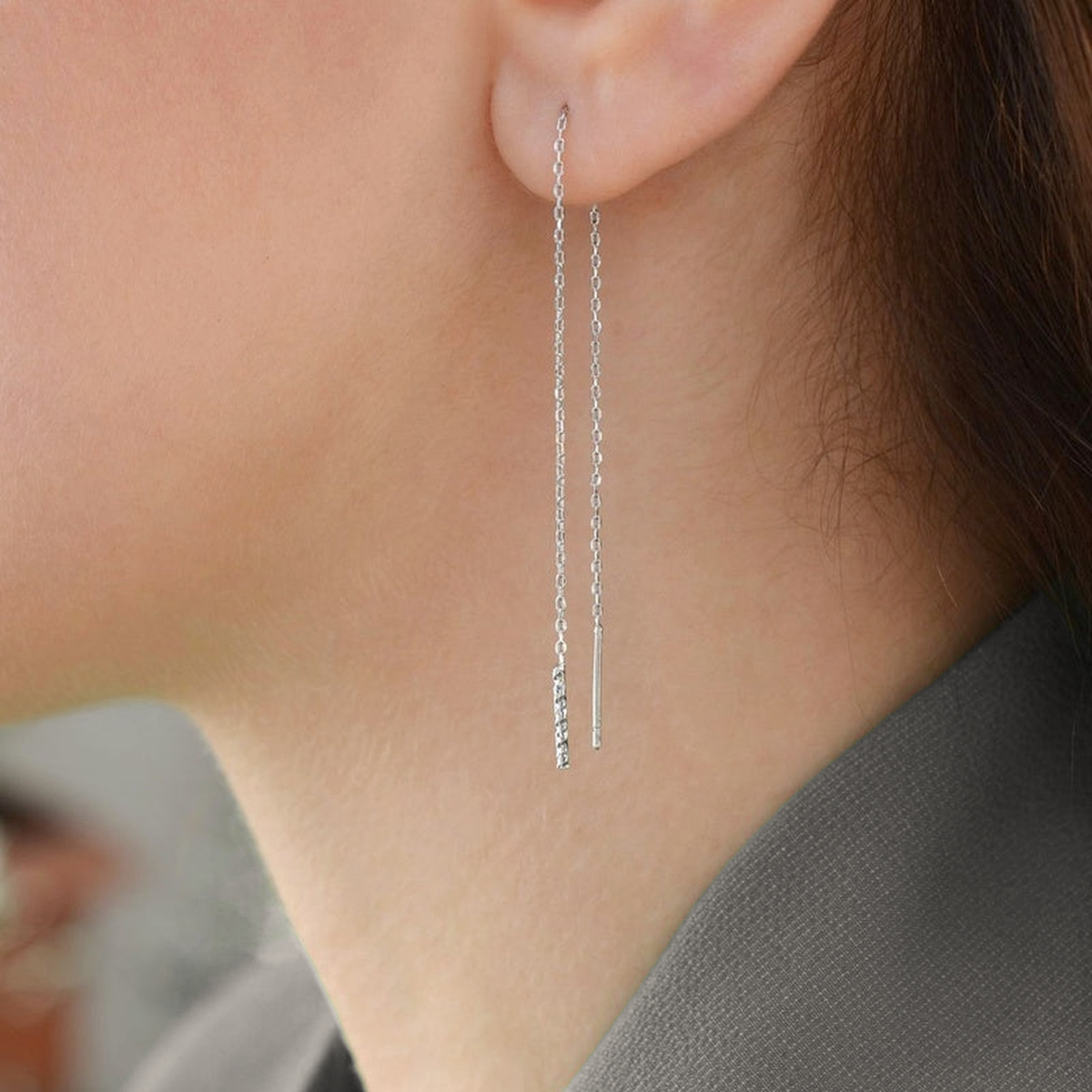 Long Dangle Chain Earrings, 18G, 12cm, Gold or Silver, Pair - product view