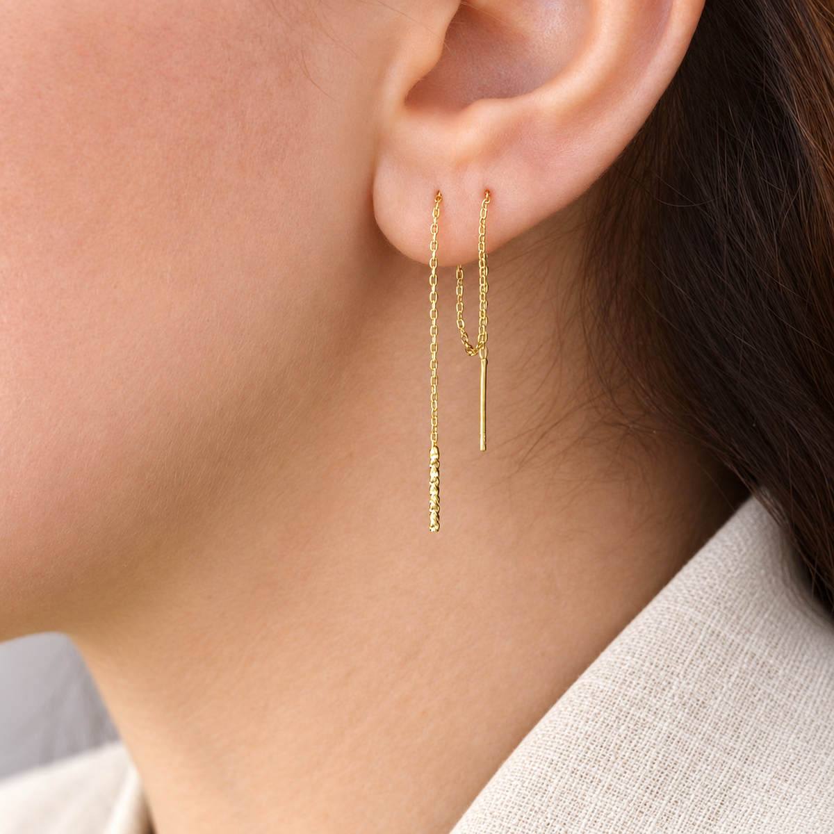Long Dangle Chain Earrings, 18G, 12cm, Gold or Silver, Pair - product view