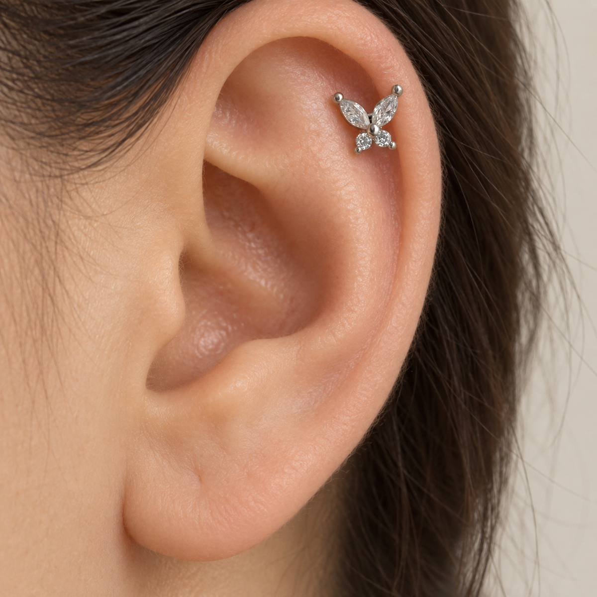 Butterfly Piercing Stud, 18G, 7mm, Gold or Silver, Single - product view