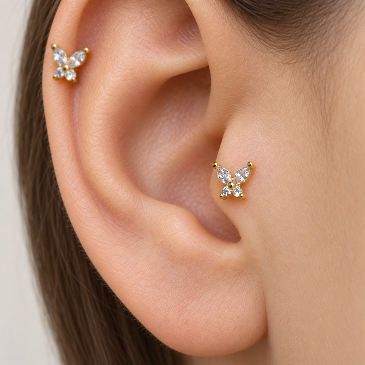 Butterfly Piercing Stud, 18G, 7mm, Gold or Silver, Single - product view