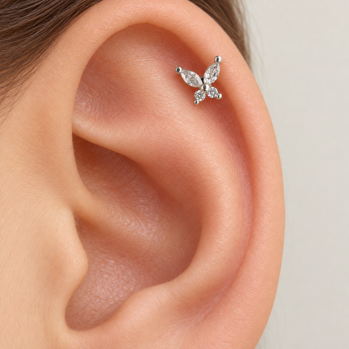 Butterfly Piercing Stud, 18G, 7mm, Gold or Silver, Single - product view