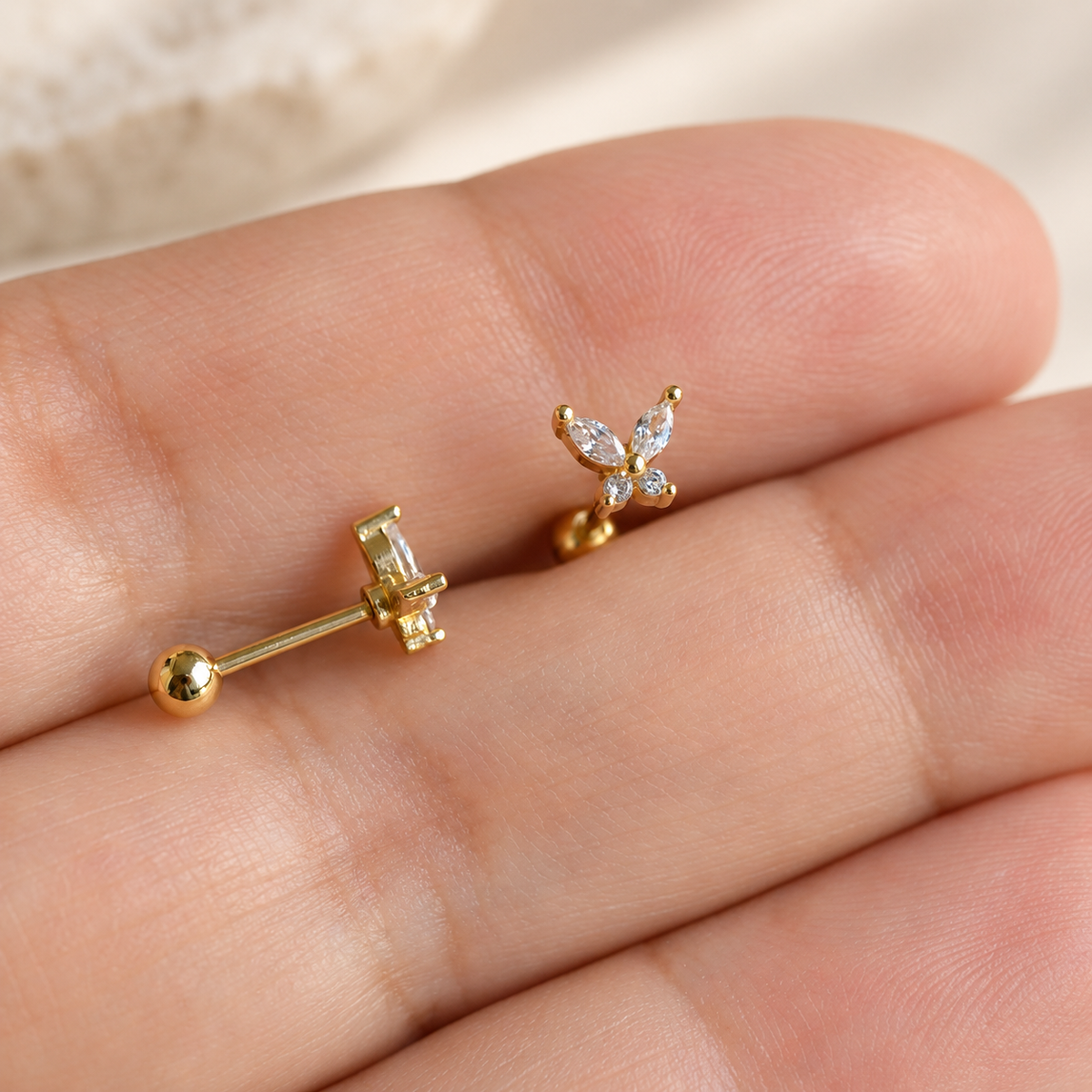 Butterfly Piercing Stud, 18G, 7mm, Gold or Silver, Single - Gold variant