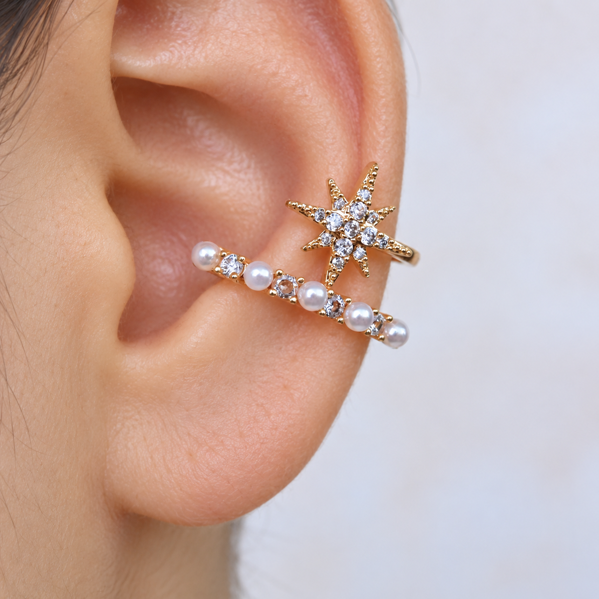 Star Pearl Ear Cuff, Gold or Silver, Single - product view