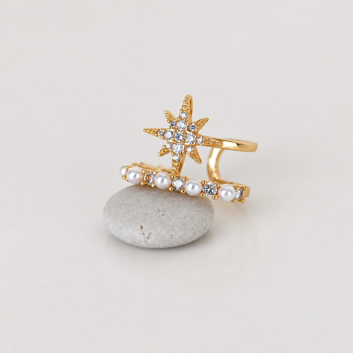 Star Pearl Ear Cuff, Gold or Silver, Single - Gold variant