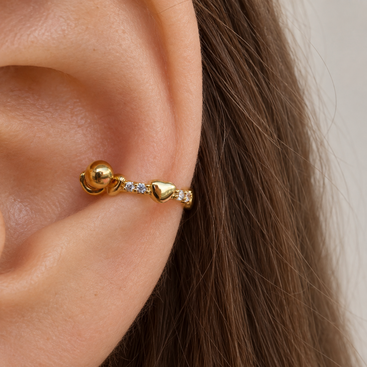 Zircon Heart Hoop Ring, 8mm, Gold or Silver, Single - product view