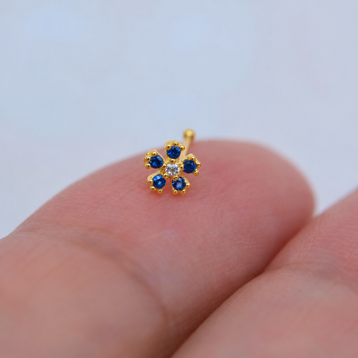 Flower Nose Stud, 0.7mm x 8mm, Gold or Silver, Single - Gold variant