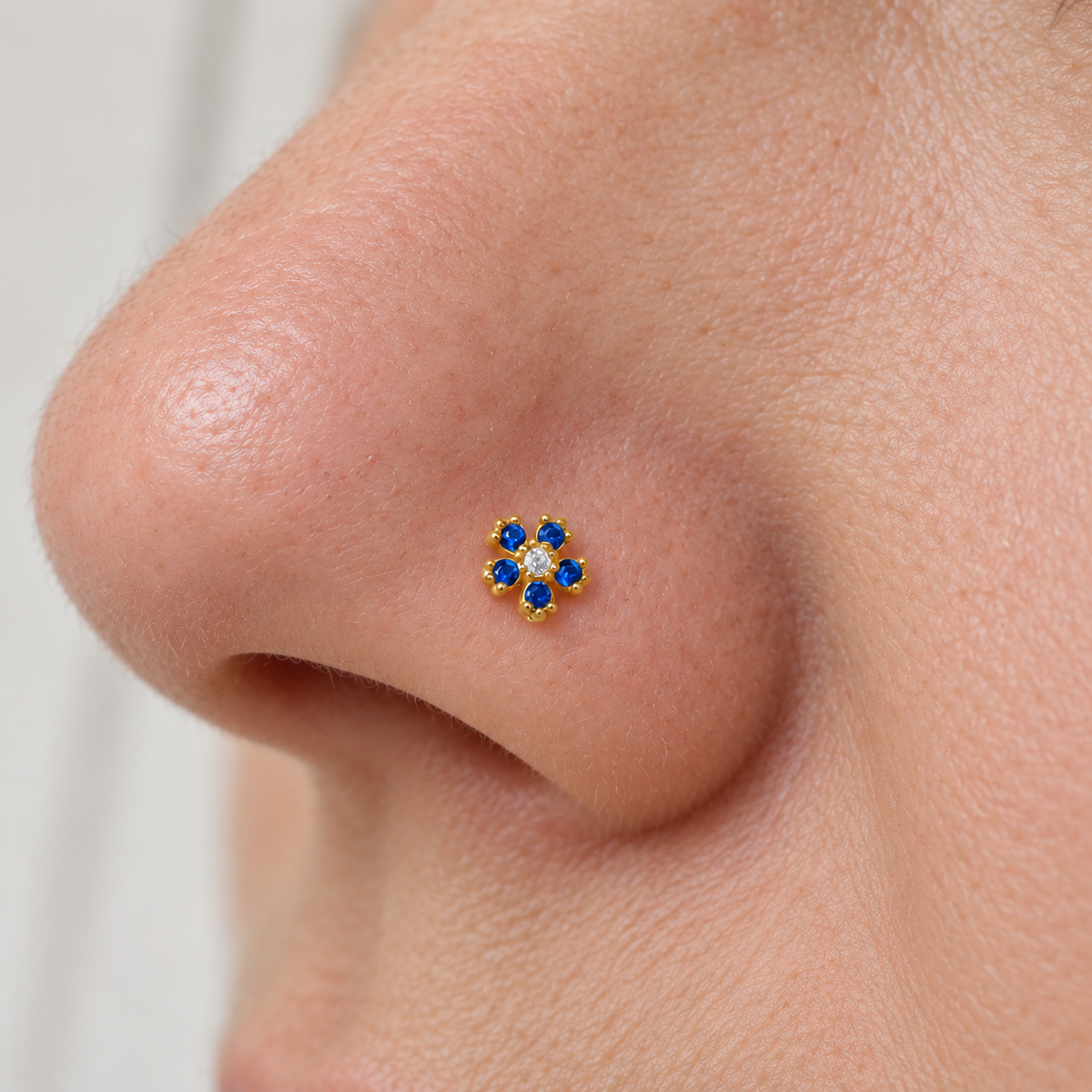 Flower Nose Stud, 0.7mm x 8mm, Gold or Silver, Single - product view
