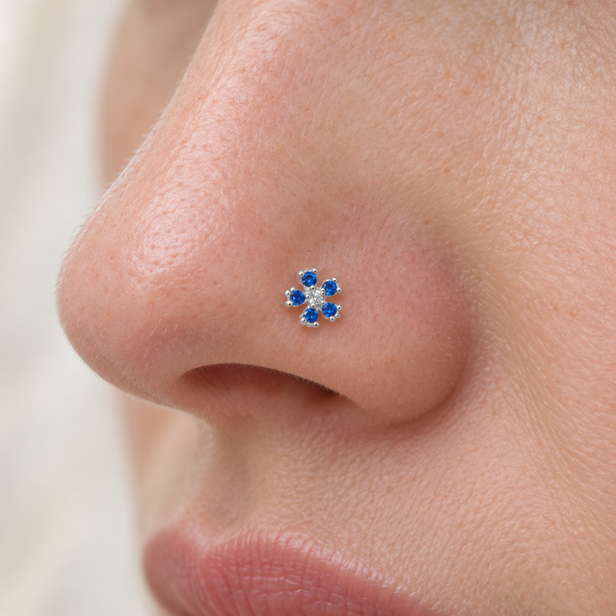 Flower Nose Stud, 0.7mm x 8mm, Gold or Silver, Single - product view