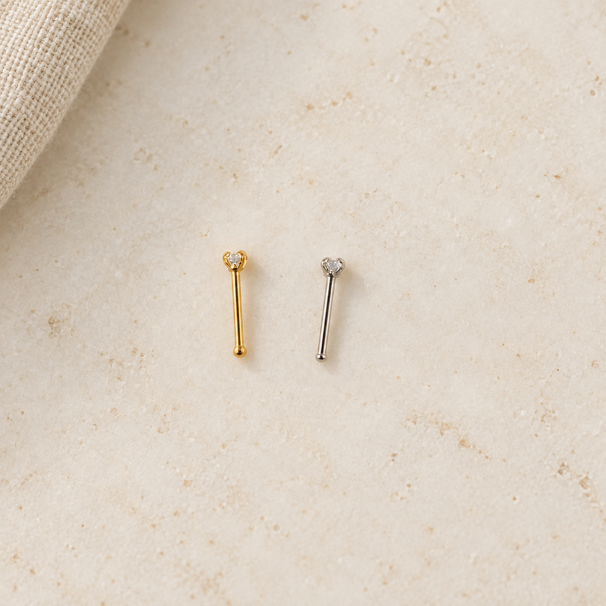 Zircon Solitaire Nose Stud, 20G, 8mm, Gold or Silver, 316L Stainless Steel, Single - product view