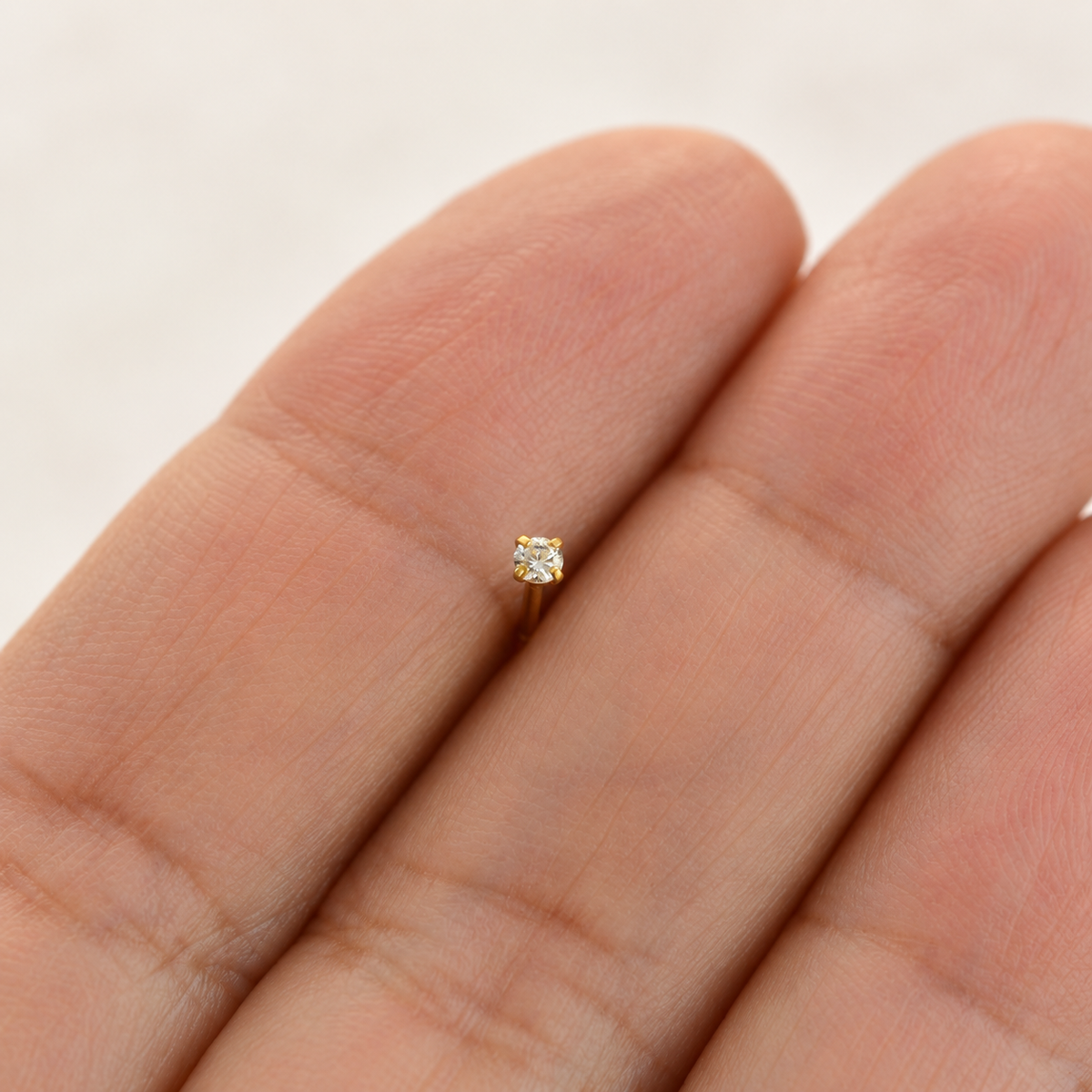 Zircon Solitaire Nose Stud, 20G, 8mm, Gold or Silver, 316L Stainless Steel, Single - Gold variant