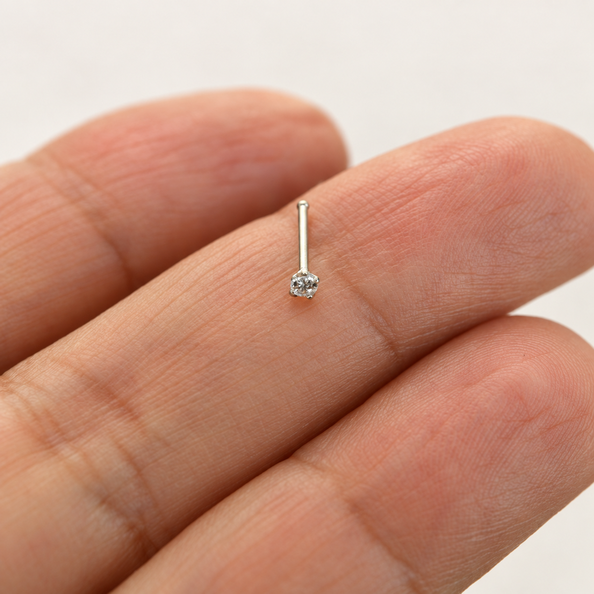 Zircon Solitaire Nose Stud, 20G, 8mm, Gold or Silver, 316L Stainless Steel, Single - Silver variant